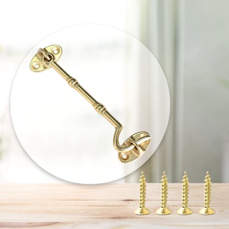 Aopin 2pcs Cabin Hook 4 Inch Solid Brass Hook and Eye Lock Suitable for Barn Door Locks and Latches Door Hook Pure Copper - Image 3