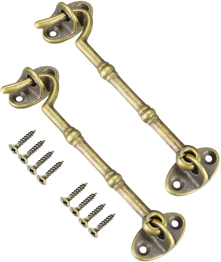 Aopin 2pcs Cabin Hook 4 Inch Solid Brass Hook and Eye Lock Suitable for Barn Door Locks and Latches Door Hook Pure Copper - Image 1