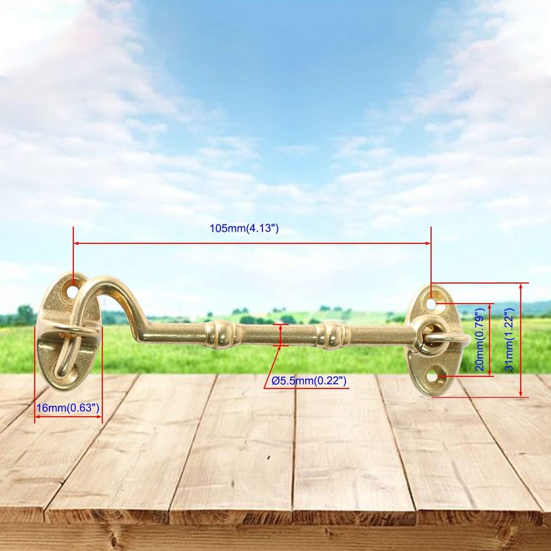 Aopin 2pcs Cabin Hook 4 Inch Solid Brass Hook and Eye Lock Suitable for Barn Door Locks and Latches Door Hook Pure Copper - Image 2