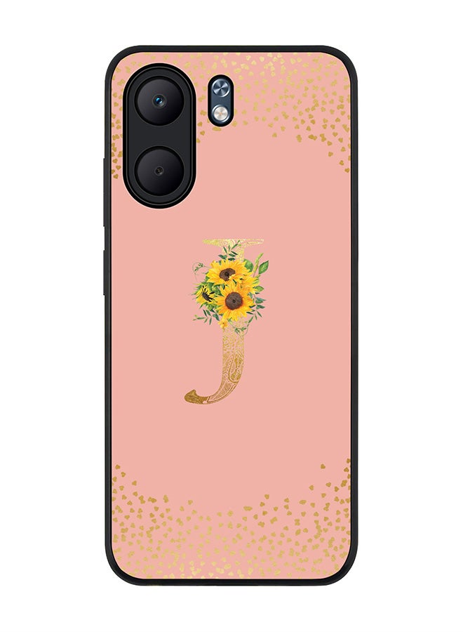 Stylizedd For Oppo A5x 5G / A5x 4G Case,Slim fit Camera Protection, Shockproof Thin Phone cover  - Custom Floral Monogram - J  (Rose Pink )