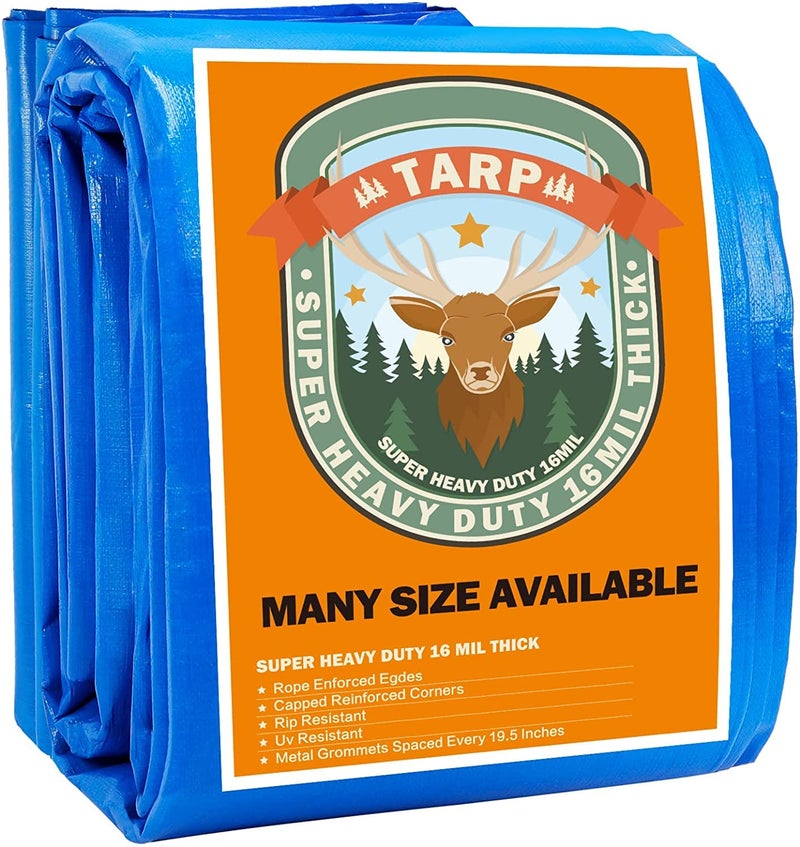 HAPPY CHEERS Small Tarp Tarps Heavy Duty Waterproof 6x8 Waterproof Plastic Poly 16 Mil Thick Tarpaulin with Metal Grommets Every 195 Inches  Emergency Rain Shelter Outdoor Cover and Camping Use 