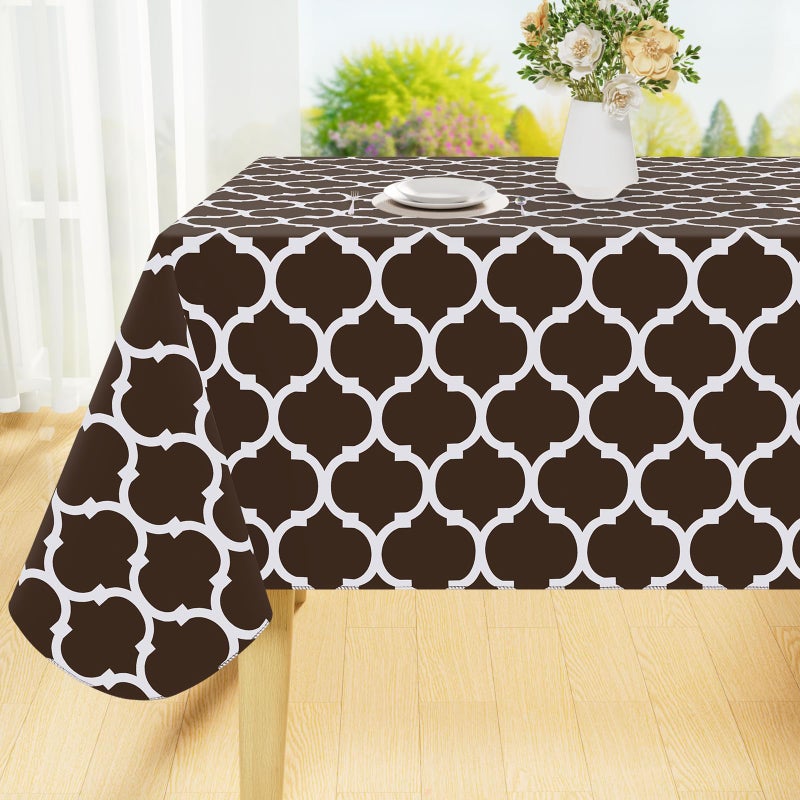 Smiry Rectangle Table Cloth Cover, Waterproof Vinyl Tablecloth with Flannel Backing for Rectangle Tables, Wipeable Spillproof Plastic Tablecloths for Dining, Camping, Indoor, Outdoor (60"x84", Coffee) - Image 1