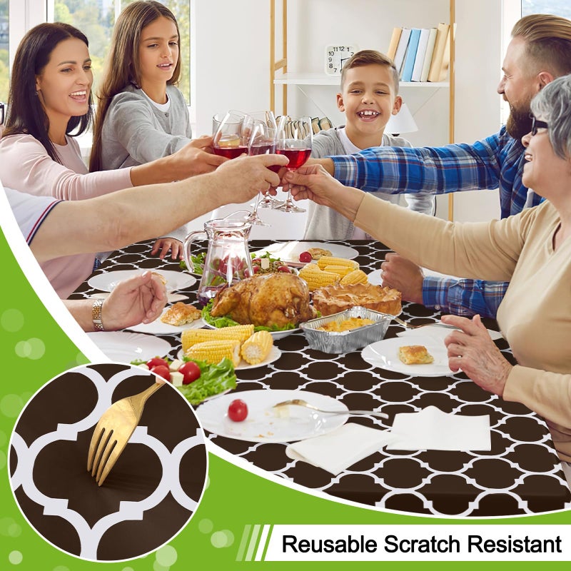 Smiry Rectangle Table Cloth Cover, Waterproof Vinyl Tablecloth with Flannel Backing for Rectangle Tables, Wipeable Spillproof Plastic Tablecloths for Dining, Camping, Indoor, Outdoor (60"x84", Coffee) - Image 4