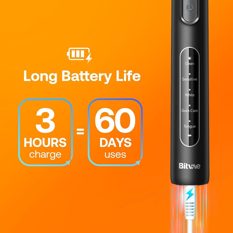 Bitvae Rotating Electric Toothbrush For Adults And Kids,Rechargeable Toothbrush With 8 Brush Heads,60-Day Battery Life,5 Modes,Black - Image 5