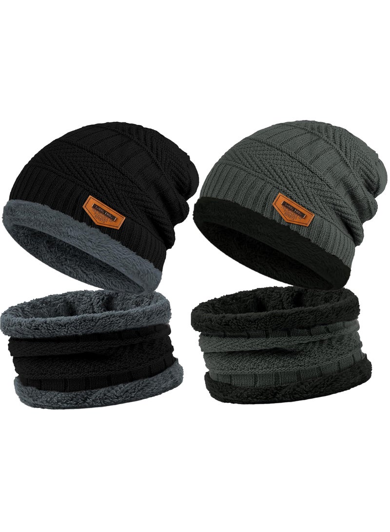 Generic 2 Pairs Winter Thick Hat And Scarf for Men Women Neck Warmer Cold Weather Gear Men Gift Set for Winter Hat Neck Scarf Guys Face Mask Snow Suits  - Image 1