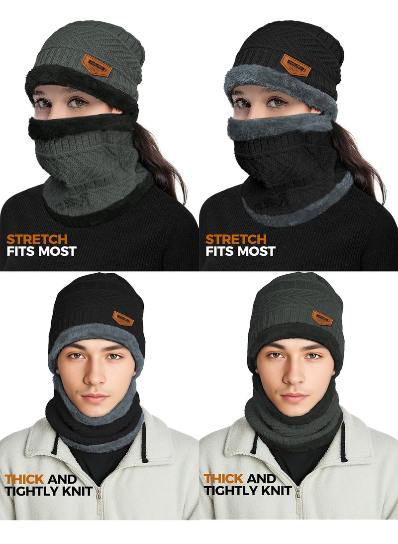 Generic 2 Pairs Winter Thick Hat And Scarf for Men Women Neck Warmer Cold Weather Gear Men Gift Set for Winter Hat Neck Scarf Guys Face Mask Snow Suits  - Image 2