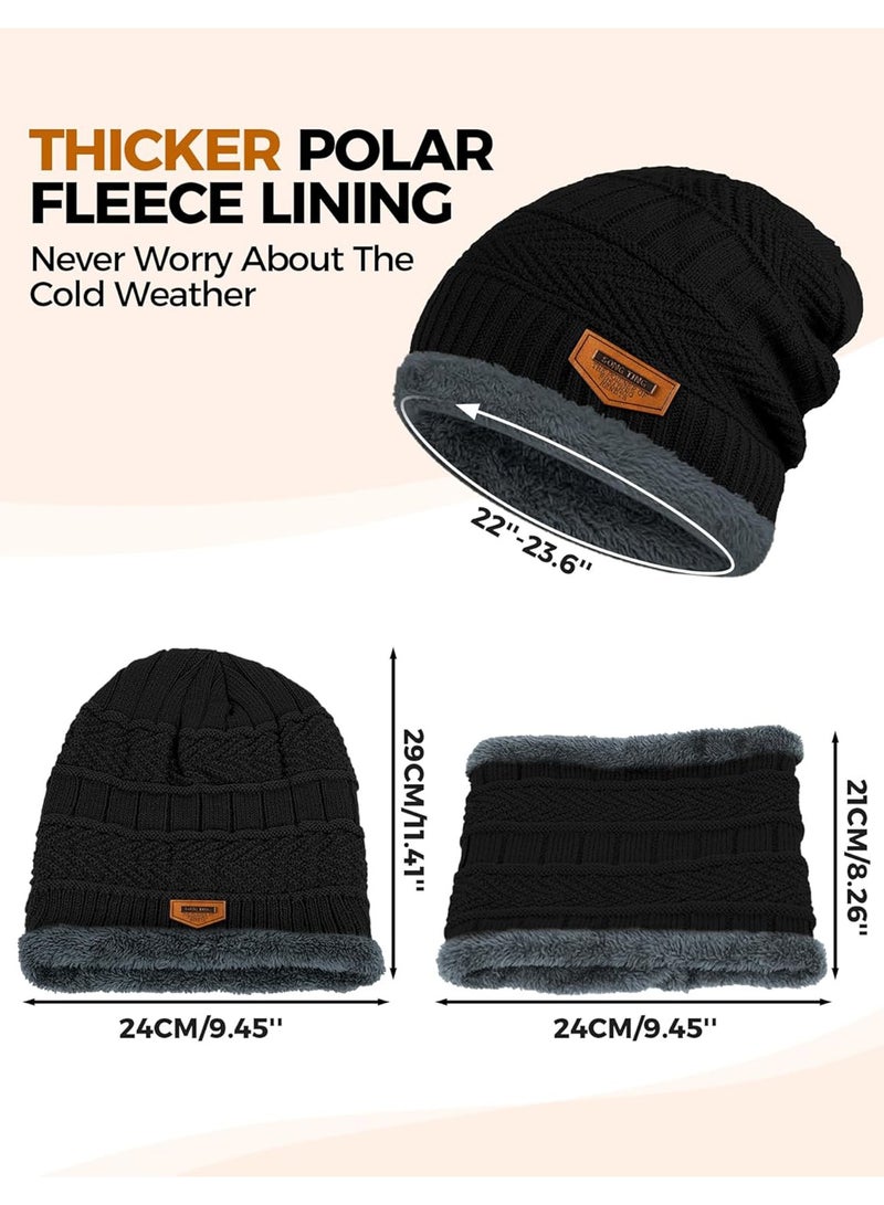 Generic 2 Pairs Winter Thick Hat And Scarf for Men Women Neck Warmer Cold Weather Gear Men Gift Set for Winter Hat Neck Scarf Guys Face Mask Snow Suits  - Image 3