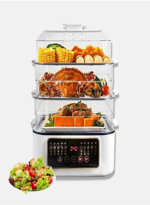 Electric Food Steamer 32L with 3 Baskets, 24-Hour Delay Timer, 8 Preset Modes & Keep Warm Function