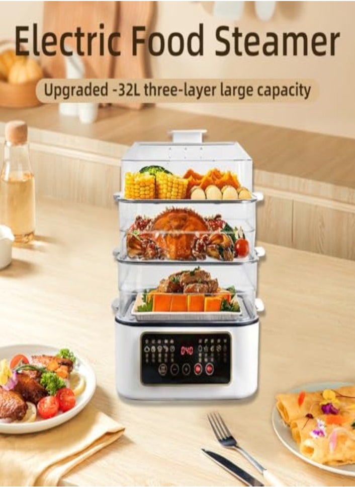 XVersion - Electric Food Steamer 32L with 3 Baskets, 24-Hour Delay Timer, 8 Preset Modes & Keep Warm Function - Image 1