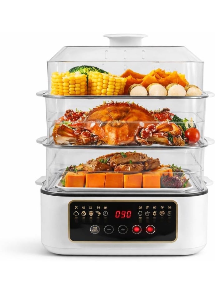 XVersion Electric Food Steamer 32L with 3 Baskets, 24-Hour Delay Timer, 8 Preset Modes & Keep Warm Function - Image 1