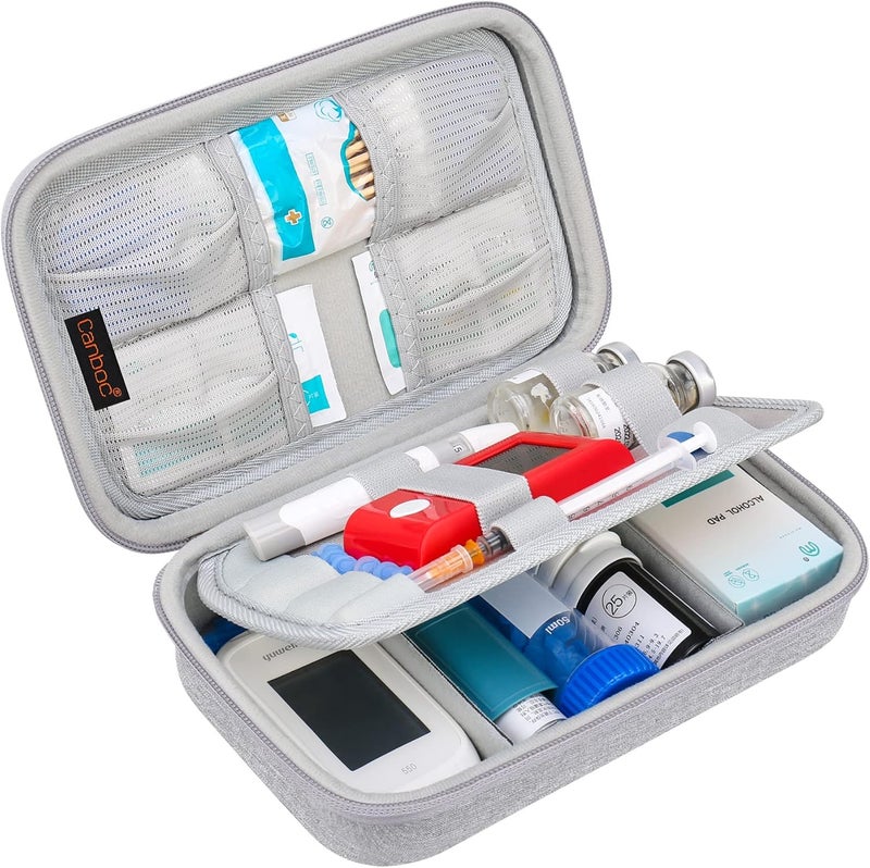 Canboc Diabetic Supplies Travel Case, Carrying Bag for Glucose Meter, Insulin Pens, Blood Sugar Test Strips, Lancets, Syringe, Needle, Medication, Alcohol Wipe or Other Diabetes Care Accessories, Grey