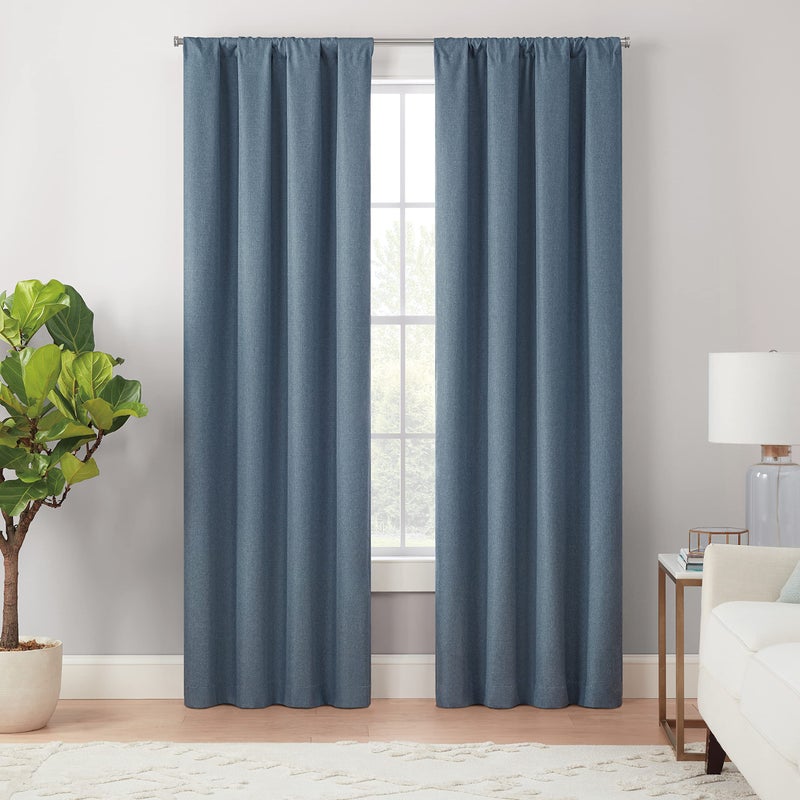 Eclipse Cannes Magnitech 100% Blackout Curtain, Rod Pocket Window Curtain Panel, Seamless Magnetic Closure for Bedroom, Living Room or Nursery, 63 in long x 40 in wide, (1 Panel), Denim Blue - Image 1