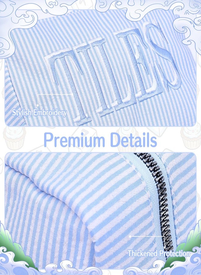 Phinayp Empty Mahjong Tile Bag with Zipper, Thickened Seersucker Stripes Storage Pouch for 166 American Mahjong, 8.5''*6'' Case for Travel Party Game Accessories, Unique Embroidered Tiles (Blue) - Image 5