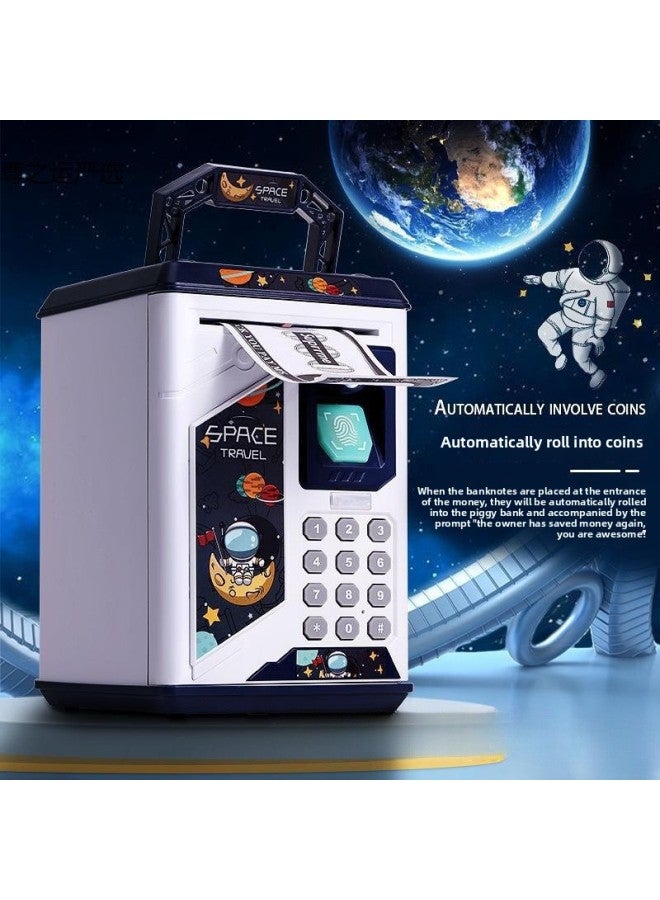 Children's Savings Piggy Bank 2023 Boys And Girls Password Box Large Capacity Can Be Stored For Boys And Astronauts-Color:906 Pink Planet Meow—16 Major Function Fingerprint Unlocking Automatic Door Opening—rechargeable Model