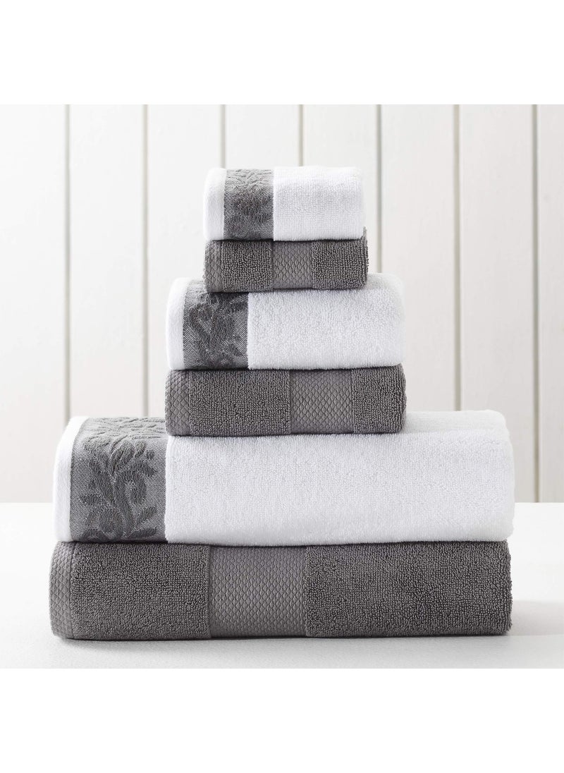 Modern Threads Modern Threads 600 GSM 6Piece Towel Set with Filgree Jacquard Border Charcoal 