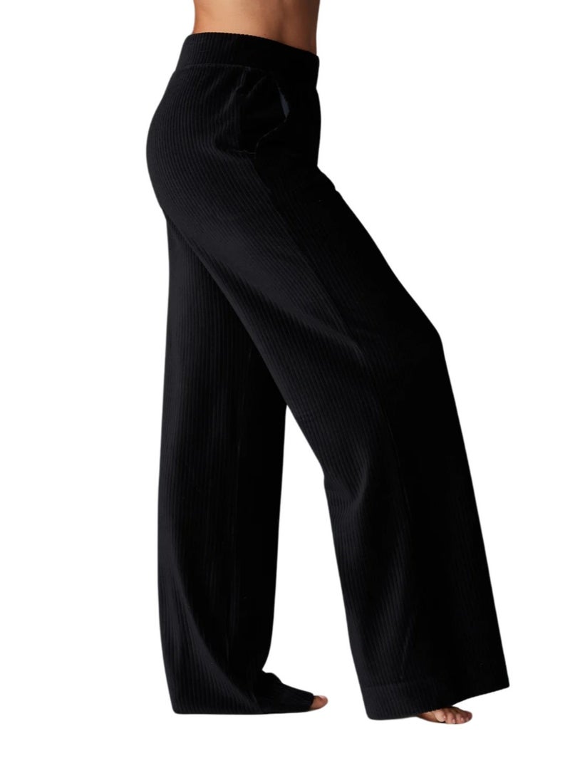 TAVI WIDE LEG BRUSHED RIB PANT EBONY LARGE - Image 1