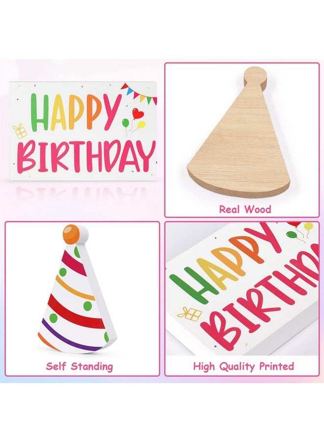 Huray Rayho Birthday Tiered Tray Decor Celebration Wooden Sign Colorful Birthday Party Supplies Make Wish Freestanding Cake Hat Block Bundle Bookshelf Happy Bday Table Decorations Gift for Her - Image 3
