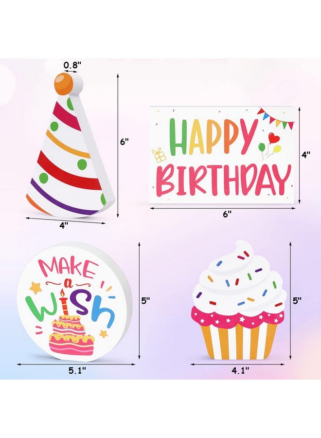 Huray Rayho Birthday Tiered Tray Decor Celebration Wooden Sign Colorful Birthday Party Supplies Make Wish Freestanding Cake Hat Block Bundle Bookshelf Happy Bday Table Decorations Gift for Her - Image 4
