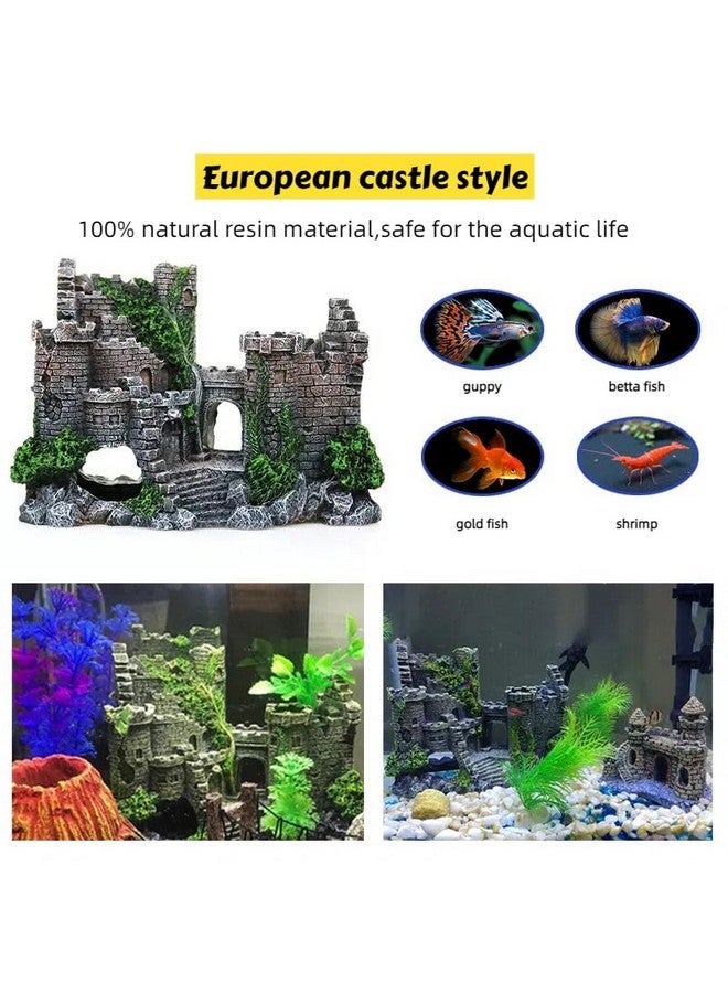 Generic Aquarium Resin Castle Decoration, Fish Tank Castle Decoration with Hideout & Swim-Through Tunnels, Resin Castle for Betta,Turtle,Shrimp & Small Fish, Ideal Hideouts Stone Cave Hide House  - Image 4
