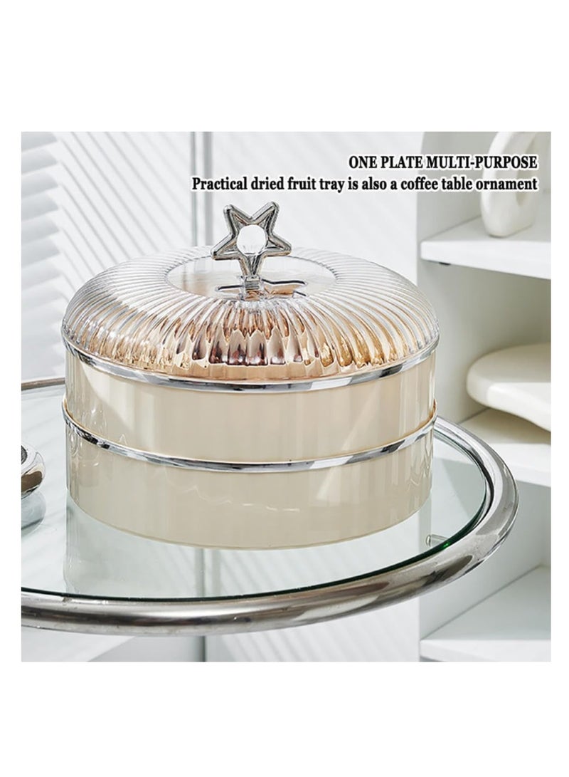 SYOSI صينية وجبات خفيفة، صندوق تخزين مزدوج، صينية تقديم مقسمة مع غطاء، صندوق تشاركوتيري، حاملة وجبات خفيفة، لصندوق المكسرات والحلويات - Image 2