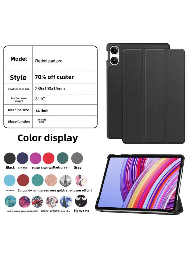 Generic - Suitable For Red Rice Flat Pro12.1 Protective Cover Caster Tri-fold Red Rice Pro12.1 Solid Color Hard Shell Redmi-Color:red-Applicable Model:Xiaomi Redmi Redmi Pad 10.6 - Image 1
