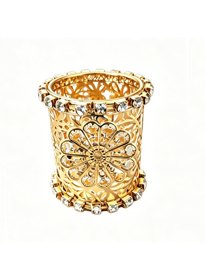 Light luxury cast iron gold plated hollow diamond pen barrel, spoon barrel, desktop holder, multi-function holder - Image 1