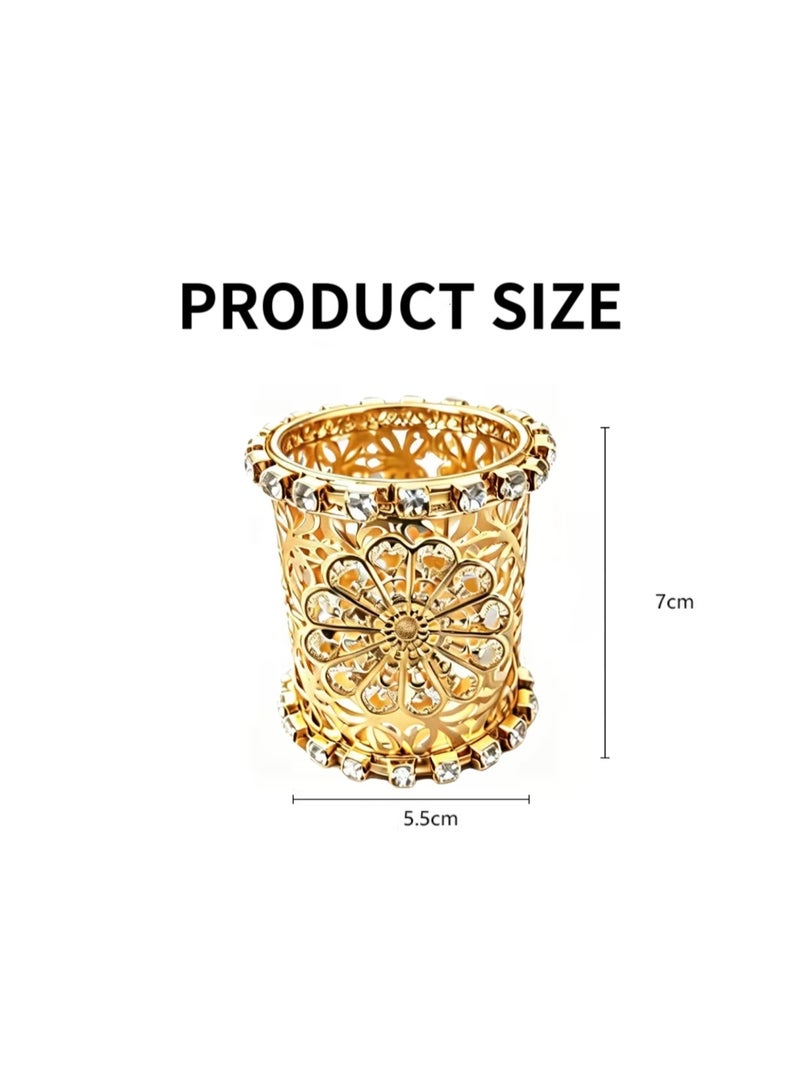 Light luxury cast iron gold plated hollow diamond pen barrel, spoon barrel, desktop holder, multi-function holder - Image 3