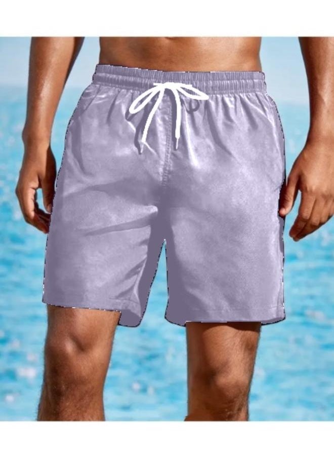 Casual Elastic Waist Drawstring Summer Pool Beach Shorts Linen for Men KU268  - Image 1
