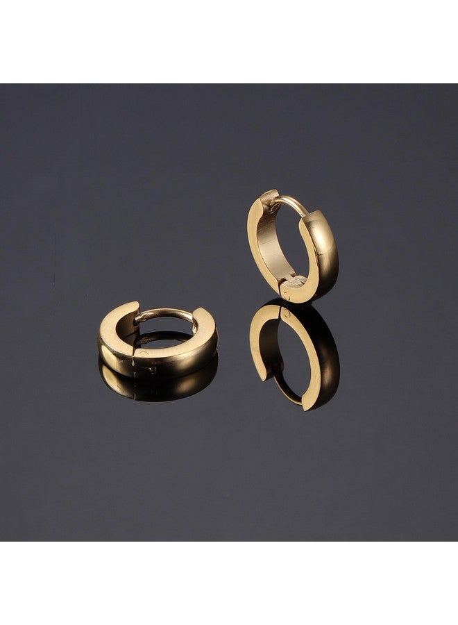 Jstyle Hypoallergenic Small Hoop Earrings for Men Women 316L Surgical Stainless Steel Gold/Black/Silver Hoop Earrings for Sensitive Ears Mens Hoop Huggie Earrings Ear Piercing Jewelry Set 12mm - Image 5