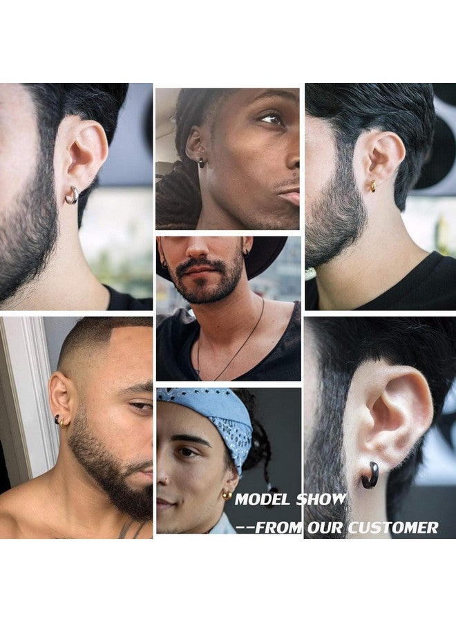 Jstyle Hypoallergenic Small Hoop Earrings for Men Women 316L Surgical Stainless Steel Gold/Black/Silver Hoop Earrings for Sensitive Ears Mens Hoop Huggie Earrings Ear Piercing Jewelry Set 12mm - Image 4
