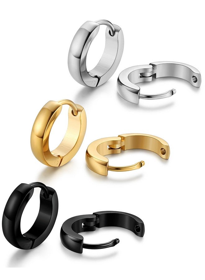 Jstyle Hypoallergenic Small Hoop Earrings for Men Women 316L Surgical Stainless Steel Gold/Black/Silver Hoop Earrings for Sensitive Ears Mens Hoop Huggie Earrings Ear Piercing Jewelry Set 12mm - Image 1