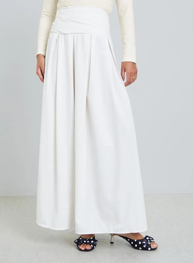 ستايلي Off White Wide Waistband Maxi Skirt