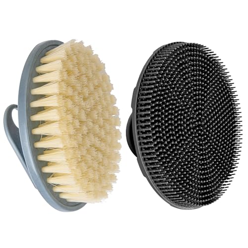 INNERNEED Food-Grade Soft Silicone Body Scrubber Shower Brush Handheld Cleansing Skin Brush, with PP Shower Brush for Exfoliating, Cellulite Treatment - Image 1
