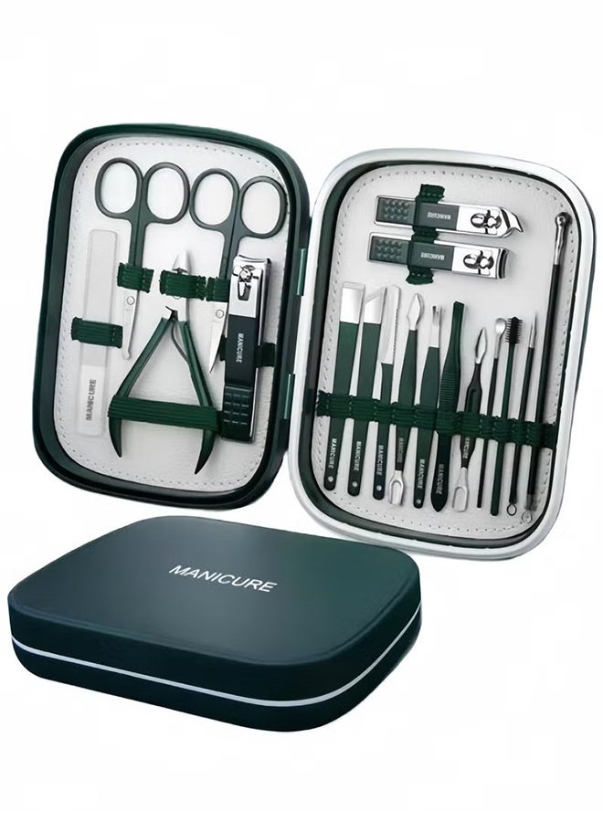 Jamal 18-Piece Pedicure Kit Manicure Tools Nail Clipper Set With Green Travel Case For Home, Workplace, Gift, Beauty Salon - Image 1