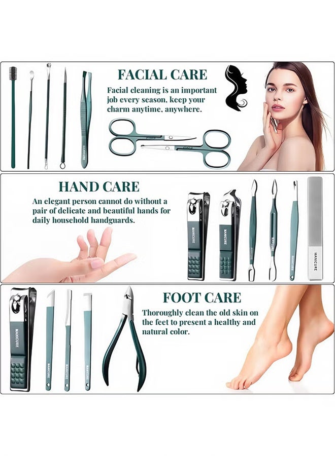 Jamal 18-Piece Pedicure Kit Manicure Tools Nail Clipper Set With Green Travel Case For Home, Workplace, Gift, Beauty Salon - Image 4