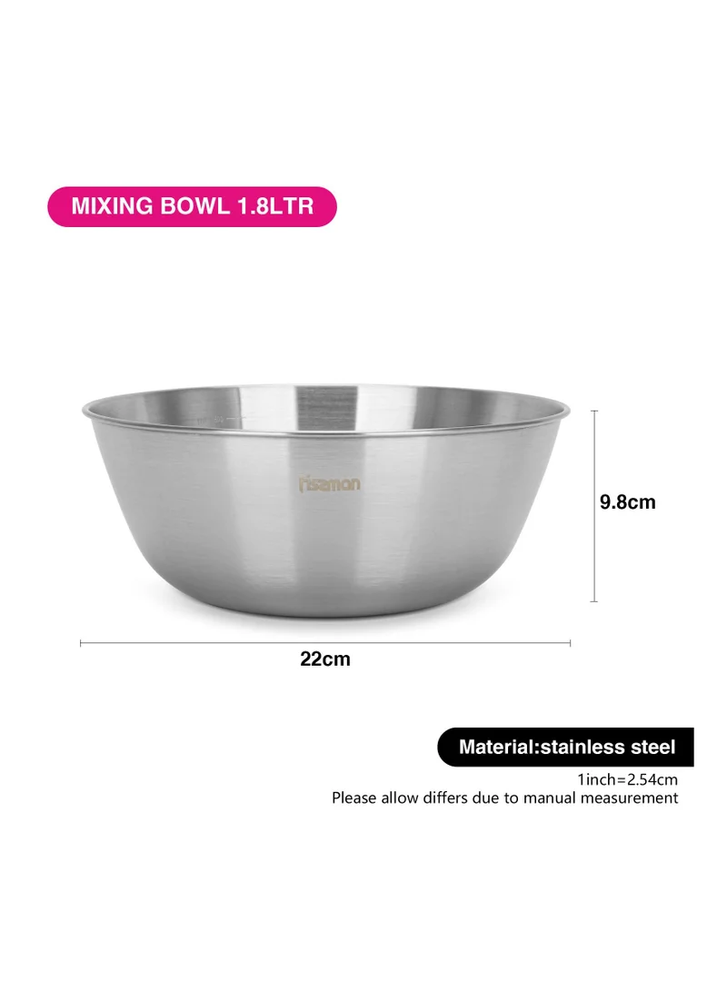 Fissman Mixing Bowl Stainless Steel Premium Polished Mirror Prep Bowls for Cooking & Serving 22x9.8cm/1.8 Ltr