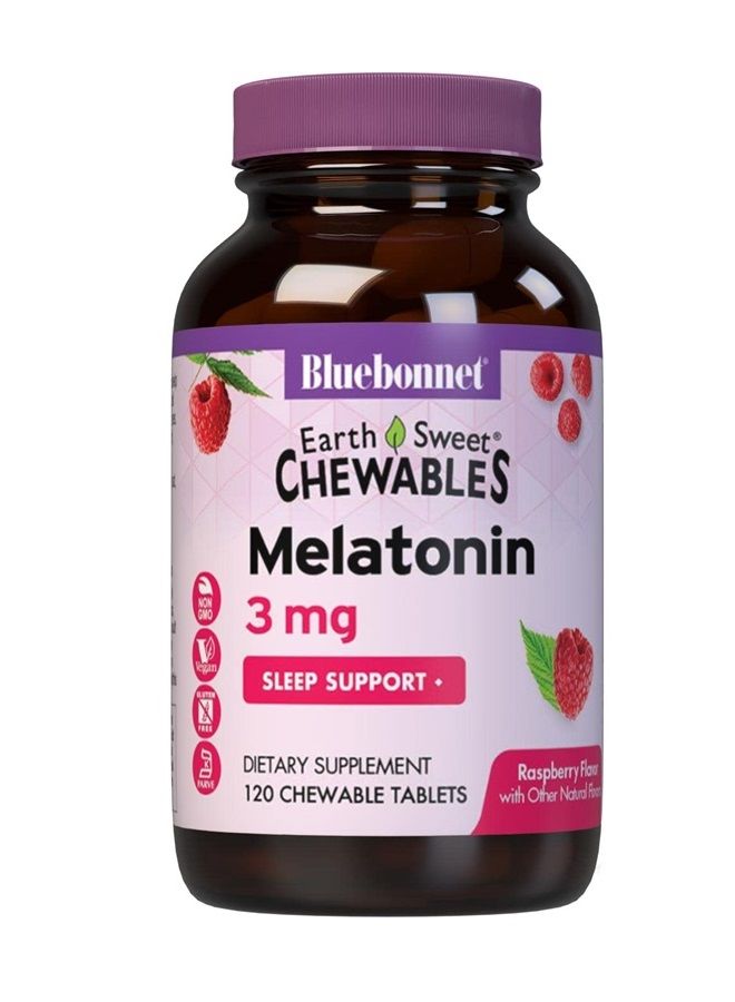 Bluebonnet Nutrition EarthSweet Melatonin 3 mg Fast-Acting Quick Dissolve Nighttime Relaxation & Restful Sleep Support - Sleep Aid - Gluten-Free, Vegan - Raspberry Flavor - 120 Chewable Tablets  - Image 1