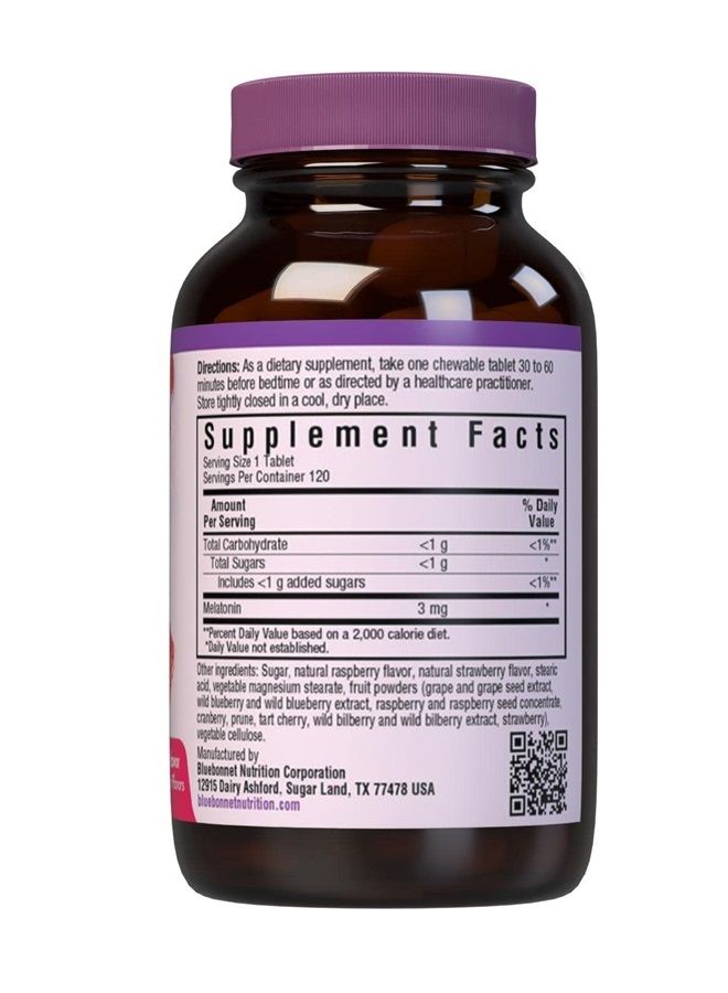 Bluebonnet Nutrition EarthSweet Melatonin 3 mg Fast-Acting Quick Dissolve Nighttime Relaxation & Restful Sleep Support - Sleep Aid - Gluten-Free, Vegan - Raspberry Flavor - 120 Chewable Tablets  - Image 2