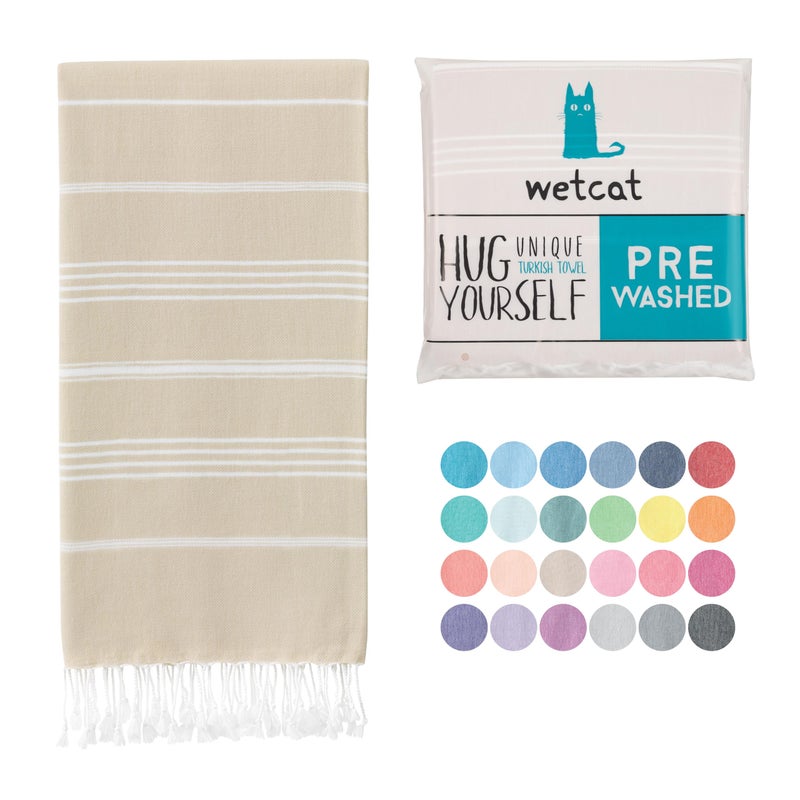 WETCAT Turkish Beach Towel Oversized 38x71 100 Turkish Cotton Made in Turkey  Sand Free Extra Large Ultra Soft Quick Drying Compact  Lightweight for Travel  Beige