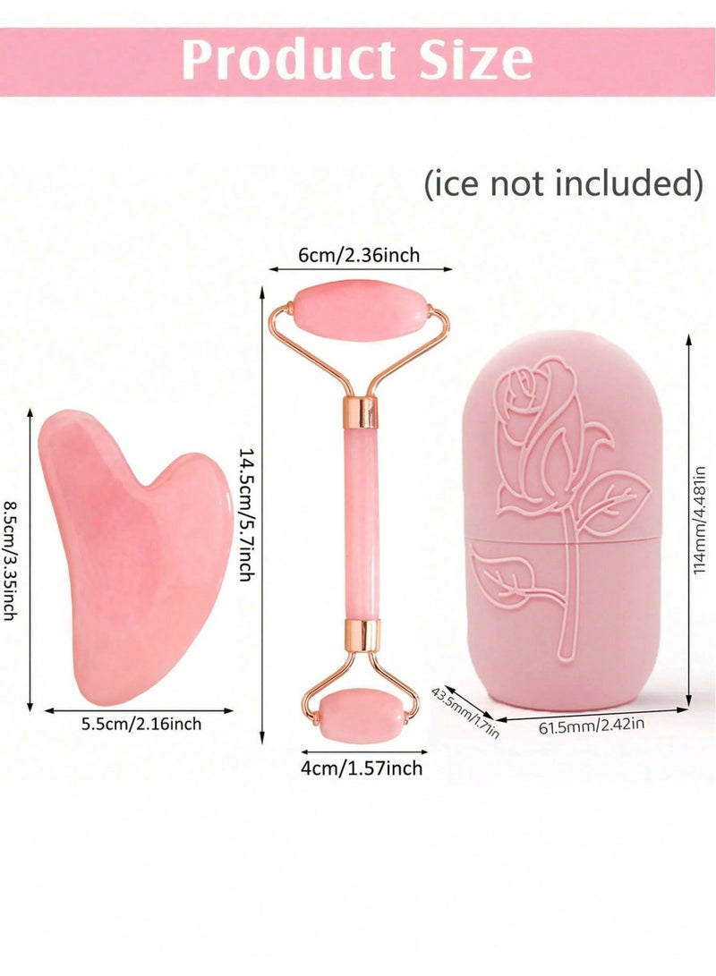 Miamia 3 Pcs of Ice Facial Massage Tools Cooling Skincare Tools Facial Massage Devices Including a Silicone Ice Face Roller Pink Rose Quartz Roller and Comes with Massage Sticks and Gua Sha Bars Designed to Help Reduce Facial Eye Neck and Facial Puffiness Perfect for Summer Ice Face Massage Suitable for Office School and Travel Color Pink - Image 2