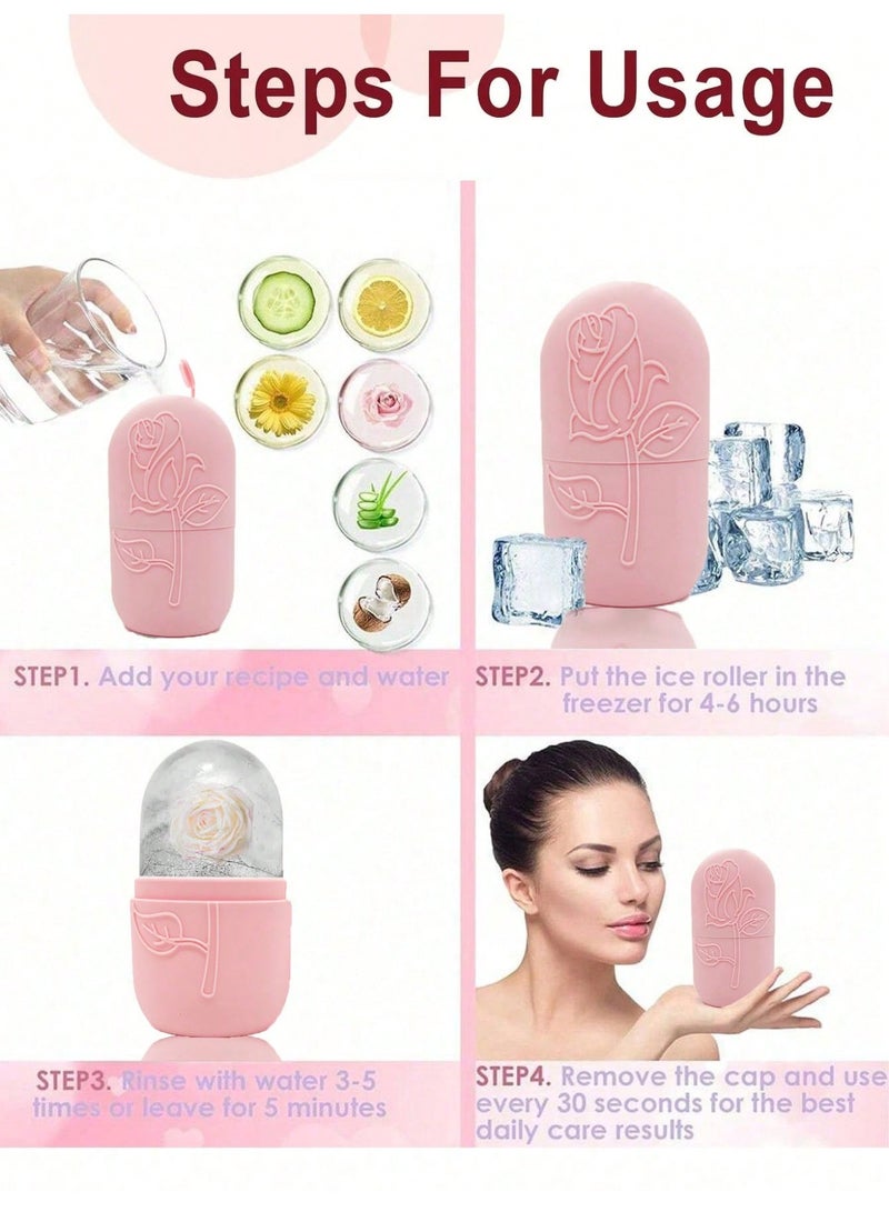 Miamia 3 Pcs of Ice Facial Massage Tools Cooling Skincare Tools Facial Massage Devices Including a Silicone Ice Face Roller Pink Rose Quartz Roller and Comes with Massage Sticks and Gua Sha Bars Designed to Help Reduce Facial Eye Neck and Facial Puffiness Perfect for Summer Ice Face Massage Suitable for Office School and Travel Color Pink - Image 3