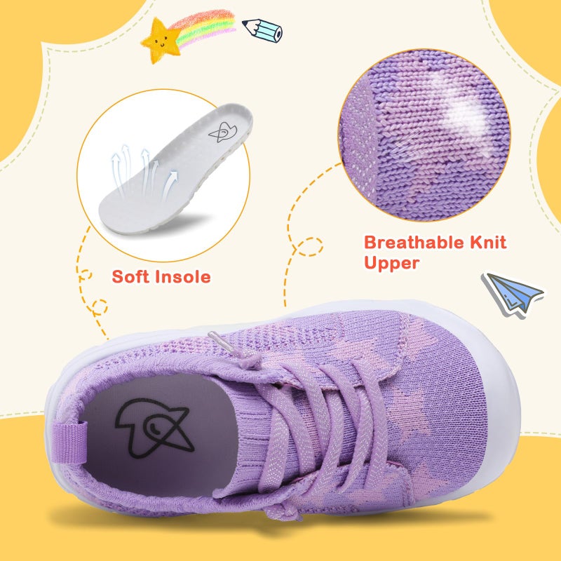 LeIsfIt Toddler Barefoot Shoes Girls Boys Lightweight Sneakers Kids Tennis Shoes Slip on Shoes Purple Star Size 6 - Image 3