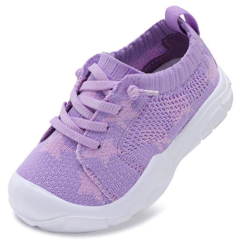 LeIsfIt Toddler Barefoot Shoes Girls Boys Lightweight Sneakers Kids Tennis Shoes Slip on Shoes Purple Star Size 6 - Image 1