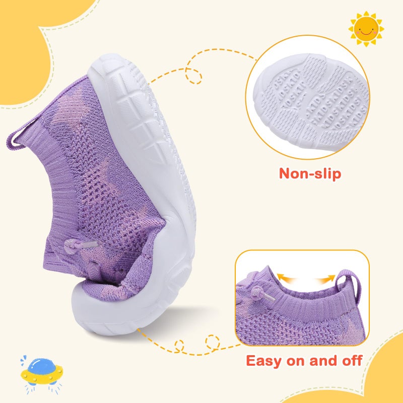 LeIsfIt Toddler Barefoot Shoes Girls Boys Lightweight Sneakers Kids Tennis Shoes Slip on Shoes Purple Star Size 6 - Image 4