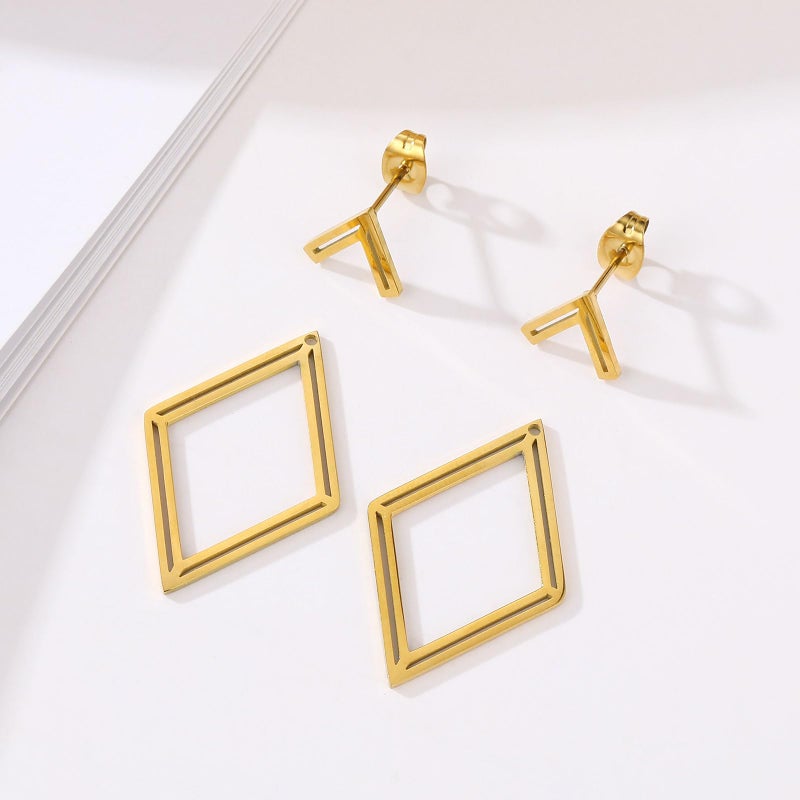 Goenjoy Boho Square Stud Earrings Jackets, 14K Gold Plated Minimalist Geometric V Stud Earrings Front Back Earrings for Women - Image 4