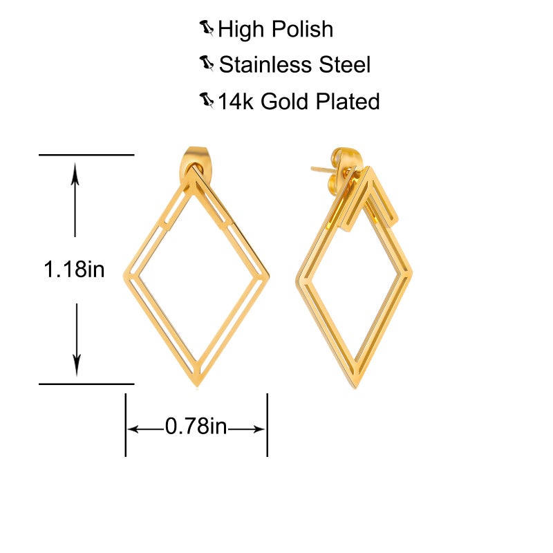 Goenjoy Boho Square Stud Earrings Jackets, 14K Gold Plated Minimalist Geometric V Stud Earrings Front Back Earrings for Women - Image 2