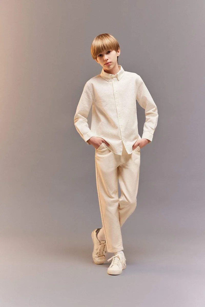 DeFacto Boy Regular Fit Polo Collar Textured Shirt