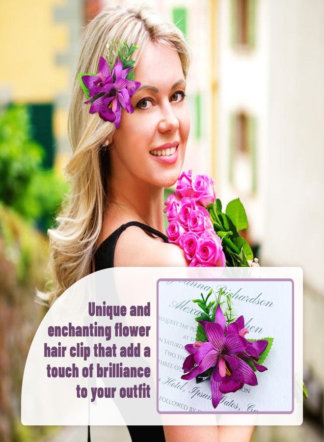 Cinaci 6 Pieces Hawaiian Beach Artificial Tropical Orchid Flower Alligator Hair Clips Barrettes Hairpins Accessories for Women Girls (Multicolor S3) - Image 5