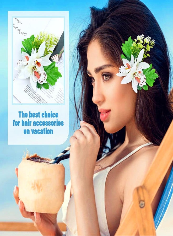 Cinaci 6 Pieces Hawaiian Beach Artificial Tropical Orchid Flower Alligator Hair Clips Barrettes Hairpins Accessories for Women Girls (Multicolor S3) - Image 4