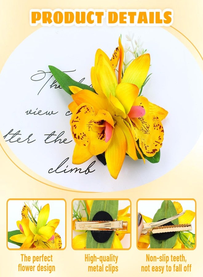 Cinaci 6 Pieces Hawaiian Beach Artificial Tropical Orchid Flower Alligator Hair Clips Barrettes Hairpins Accessories for Women Girls (Multicolor S3) - Image 3